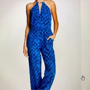 EUC DVF Ireland silk backless Jumpsuit Alligator Blue